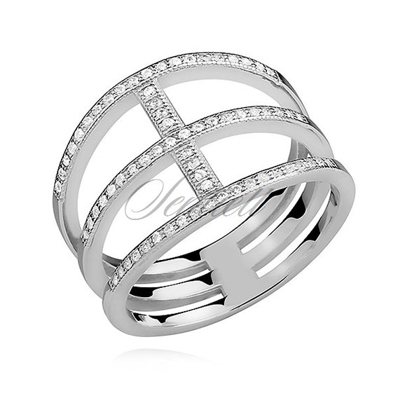 Silver (925) big ring with white zirconia