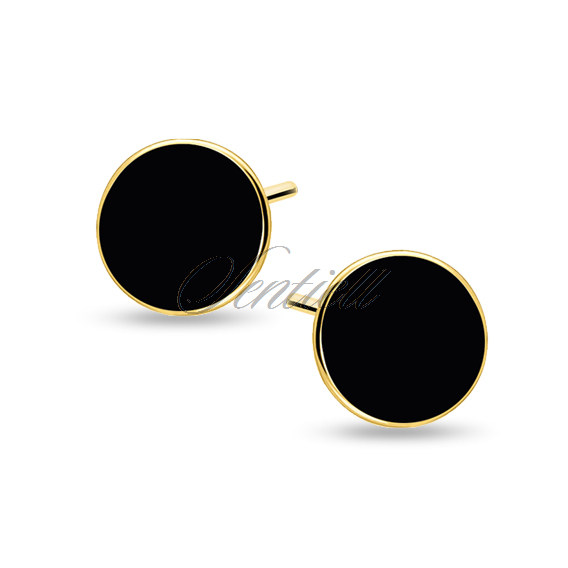 Silver (925) black enameled earrings - gold-plated circles