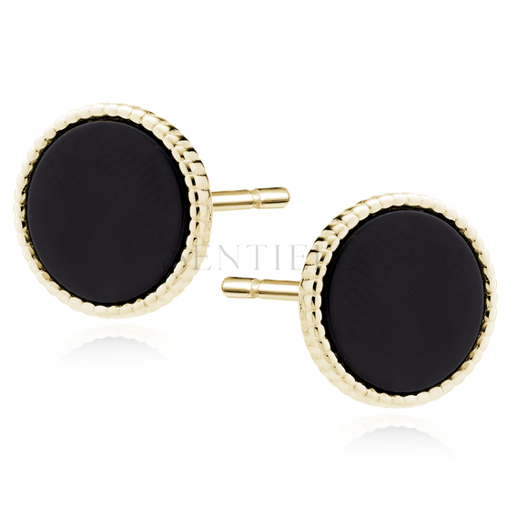 Silver (925) black enameled earrings - gold-plated circles