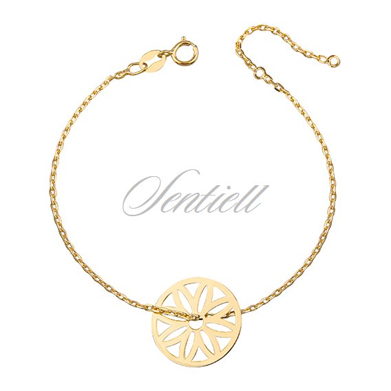Silver (925) bracelet - circle with openwork flower, gold-plated