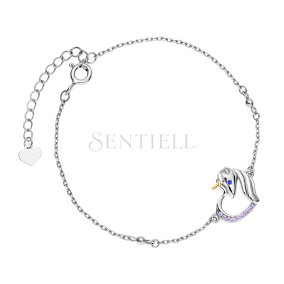 Silver (925) bracelet - unicorn with violet zirconias and sapphire eye