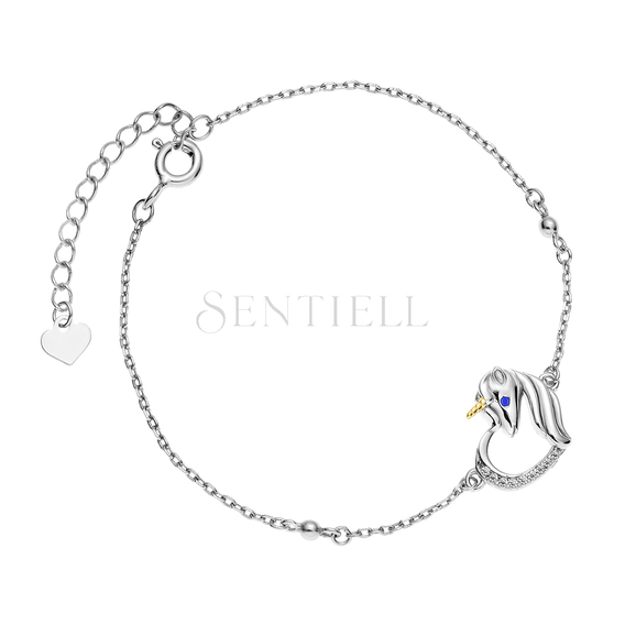 Silver (925) bracelet - unicorn with white zirconias and sapphire eye