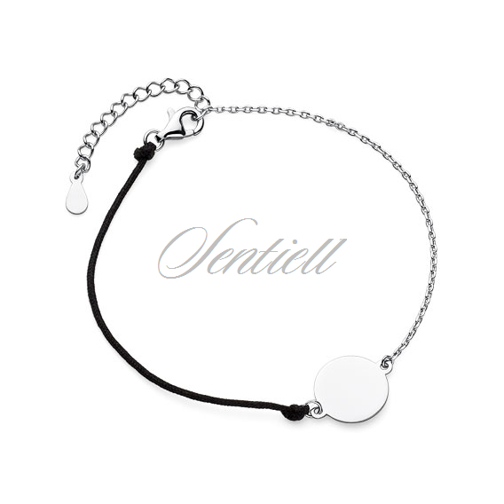 Silver (925) bracelet with black cord - circle