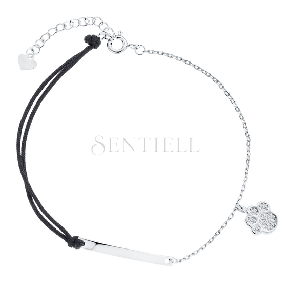 Silver (925) bracelet with black cord -  dog / cat paw