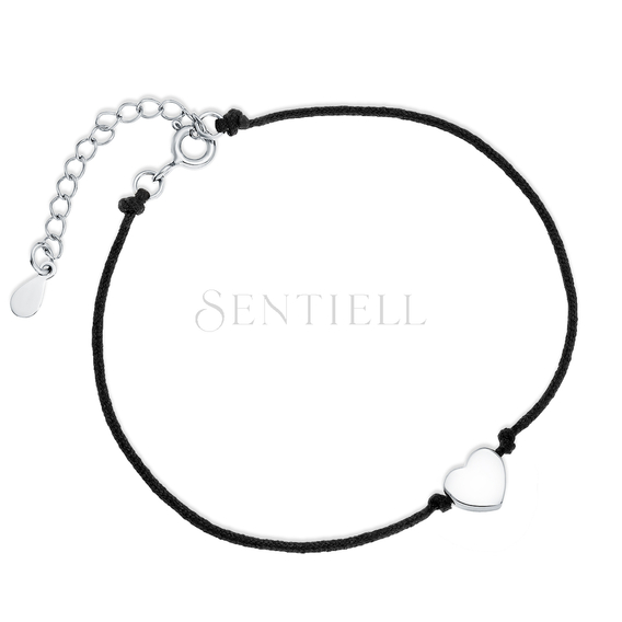 Silver (925) bracelet with black cord - heart