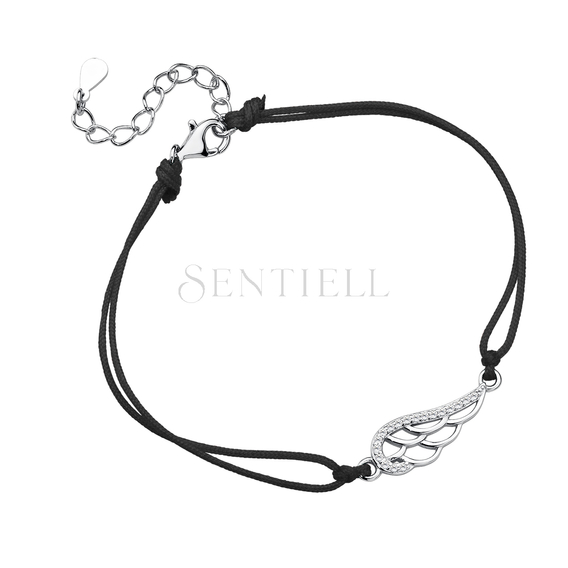 Silver (925) bracelet with black cord - wing with zirconia 