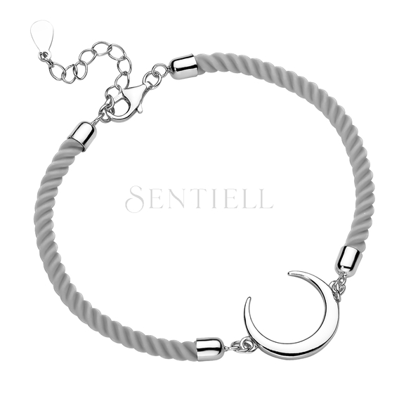 Silver (925) bracelet with grey cord - crescent