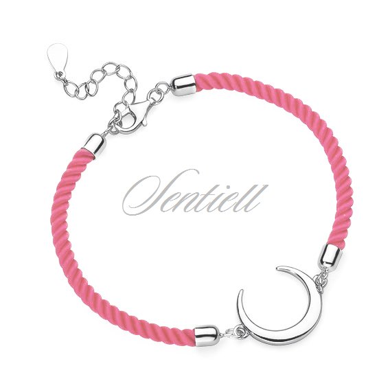 Silver (925) bracelet with pink cord - crescent