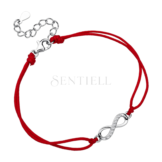 Silver (925) bracelet with red cord - infinity with zirconia