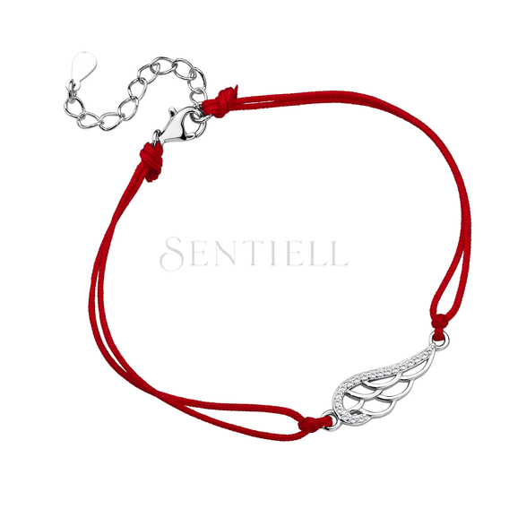 Silver (925) bracelet with red cord - wing with zirconia