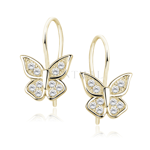 Silver (925) butterfly earrings with zirconia, gold-plated