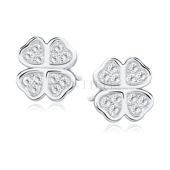 Silver (925) clover earrings with zirconia