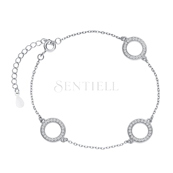 Silver (925) delicate bracelet - circles with zirconias