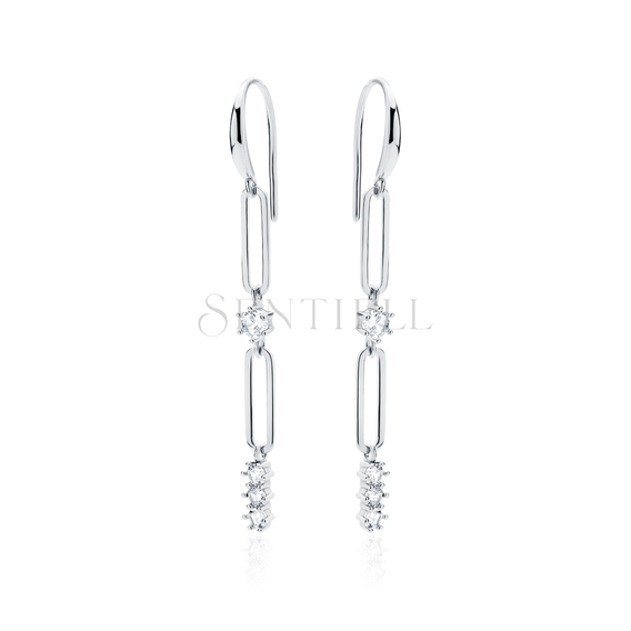 Silver (925) earrings chain links and white zirconias