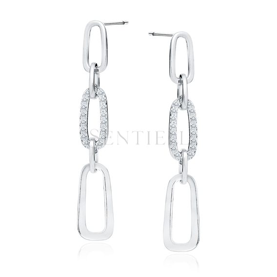 Silver (925) earrings - chain links with white zirconias