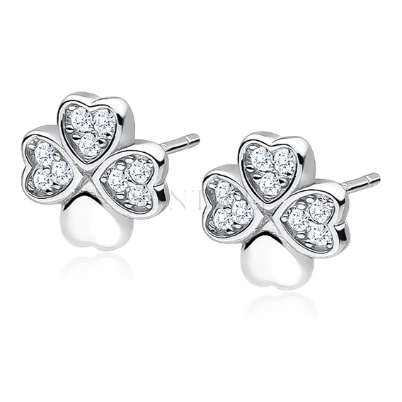 Silver (925) earrings - clover with zirconias