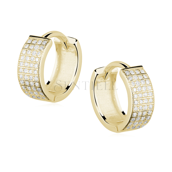 Silver (925) earrings hoop with four rows of zirconia, gold-plated