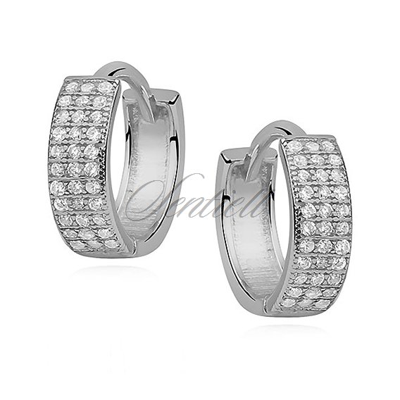 Silver (925) earrings hoop with three rows of zirconia