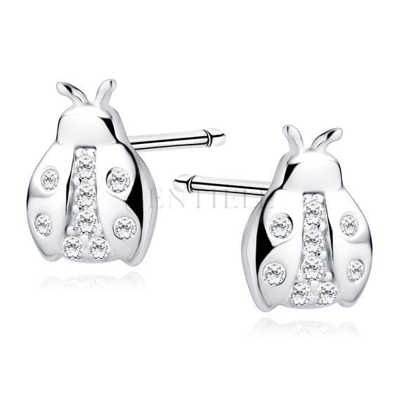 Silver (925) earrings ladybug with zirconia