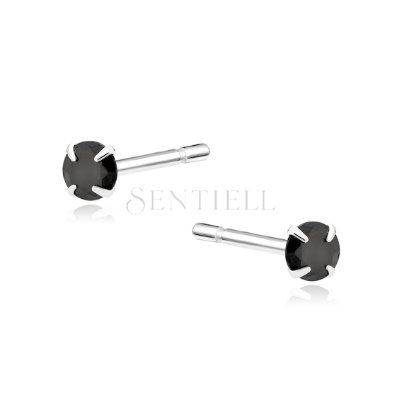 Silver (925) earrings round black zirconia diameter 3mm