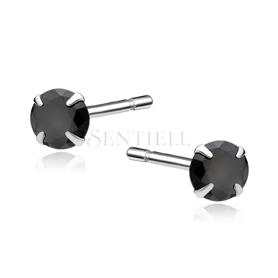 Silver (925) earrings round black zirconia diameter 5mm