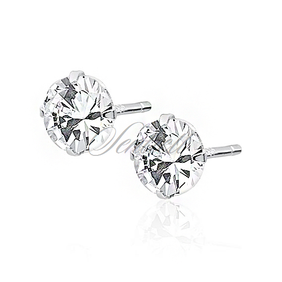 Silver (925) earrings round white zirconia diameter 6mm