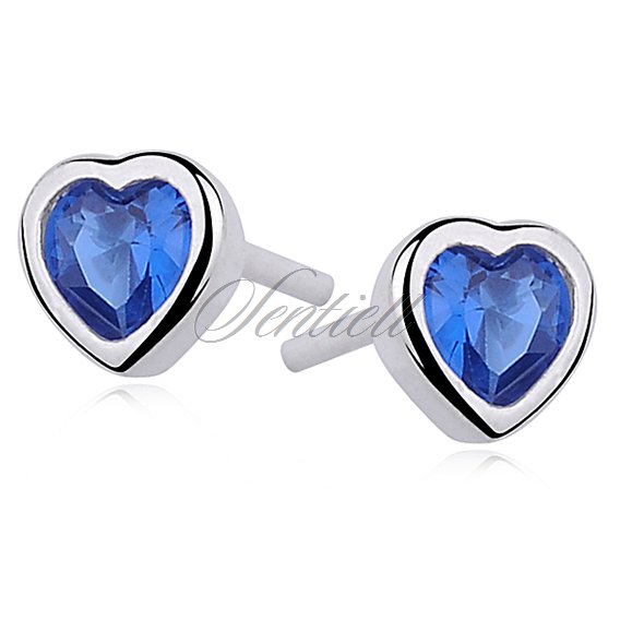 Silver (925) earrings sapphire colored zirconia hearts