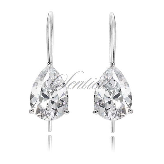 Silver (925) earrings tear-shaped white zirconia 6mm x 8mm