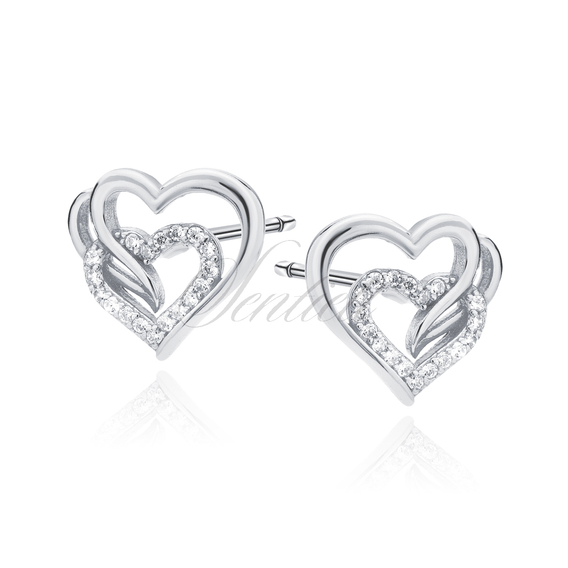 Silver (925) earrings triple hearts with white zirconias