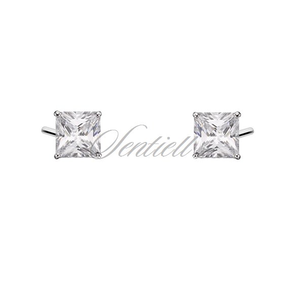 Silver (925) earrings white zirconia 4 x 4mm square