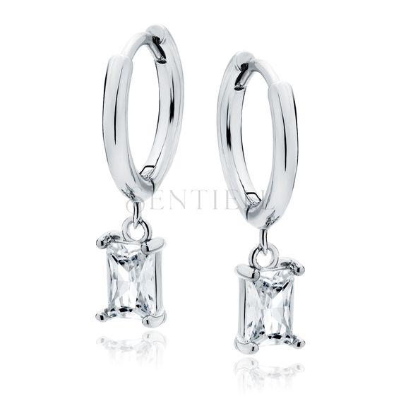 Silver (925) earrings with white rectangle zirconia