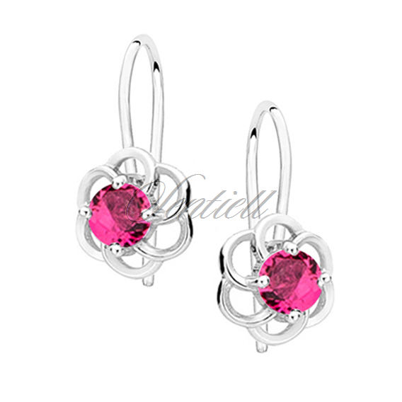 Silver (925) elegant earrings - flowers with ruby zirconia