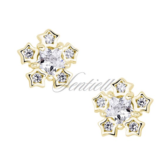 Silver (925) elegant earrings - snowflakes with zirconia, gold-plated