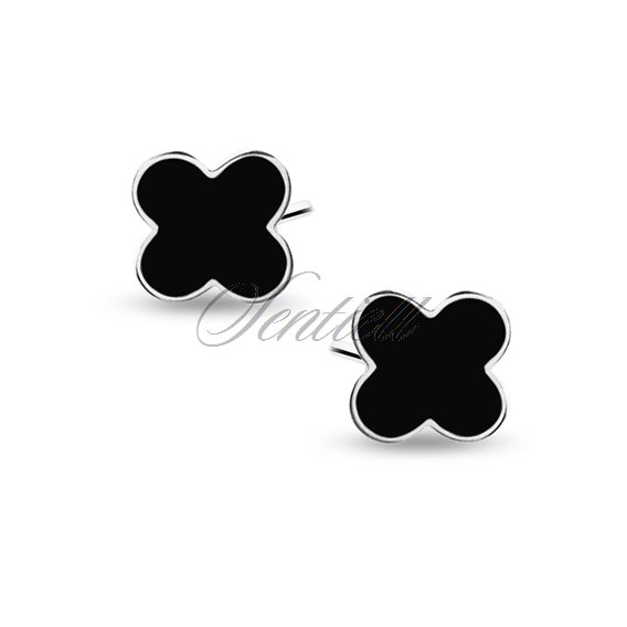 Silver (925) enameled quatrefoil earrings - black