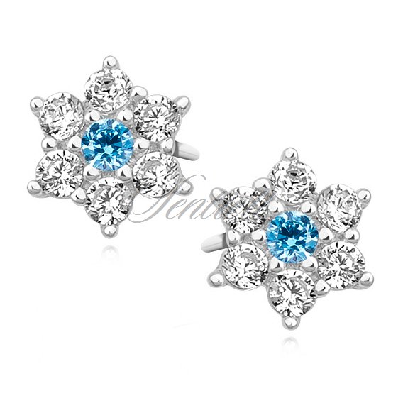 Silver (925) flower earrings with aquamarine zirconia