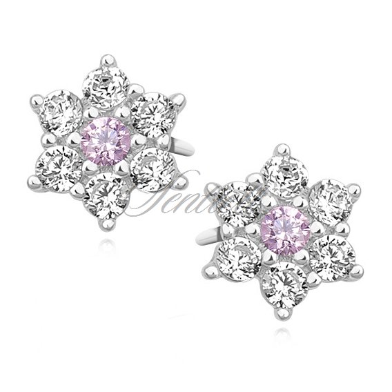 Silver (925) flower earrings with light pink zirconia