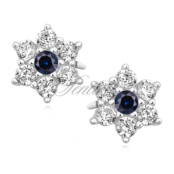 Silver (925) flower earrings with sapphire zirconia