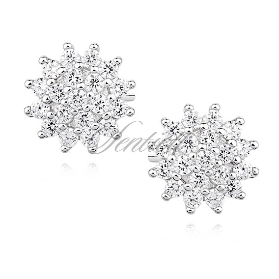 Silver (925) flower earrings with zirconia