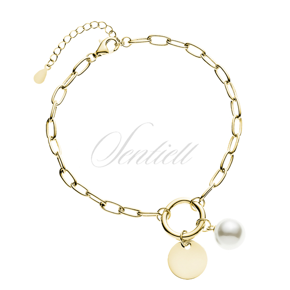 Silver (925) gold-plated bracelet - circle, round plate and pearl
