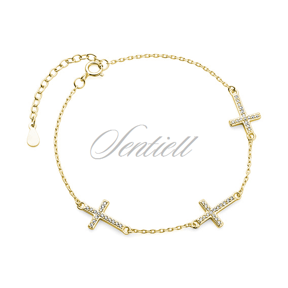 Silver (925) gold-plated bracelet - three crosses with zirconia