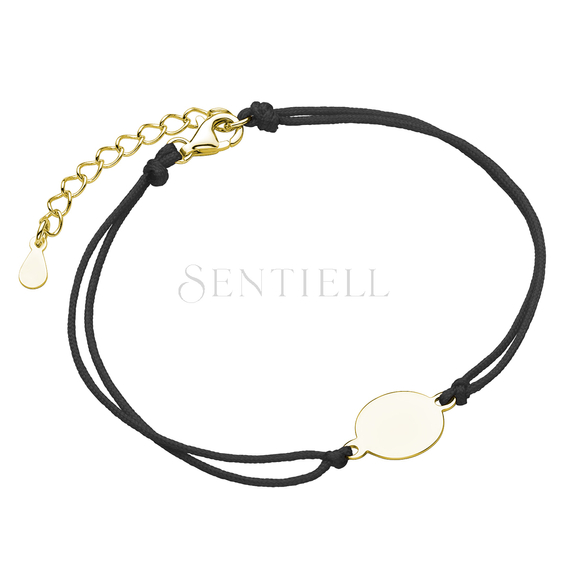 Silver (925) gold-plated bracelet with black cord and circle