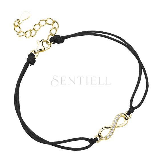 Silver (925) gold-plated bracelet with black cord and infinity with zirconia