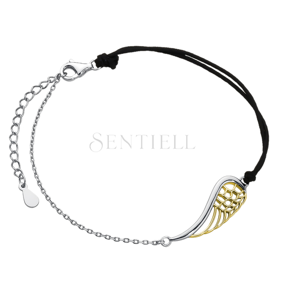 Silver (925) gold-plated bracelet with black cord - wing