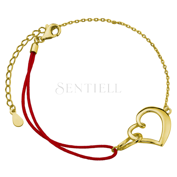 Silver (925) gold-plated bracelet with red cord - heart and infinity