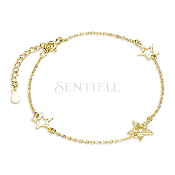 Silver (925) gold-plated bracelet with stars and white zirconias