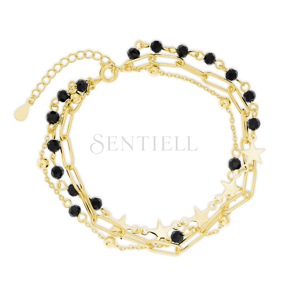 Silver (925) gold-plated bracelet with stars, balls and black spinels