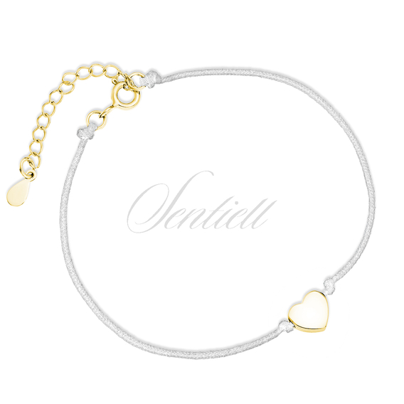 Silver (925) gold-plated bracelet with white cord - heart