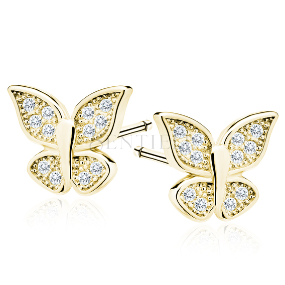 Silver (925) gold-plated butterfly earrings with white zirconias
