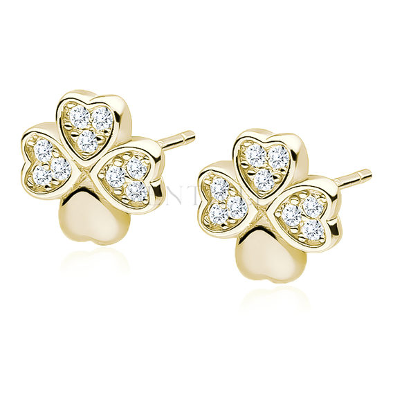 Silver (925) gold-plated clover earrings with zirconias