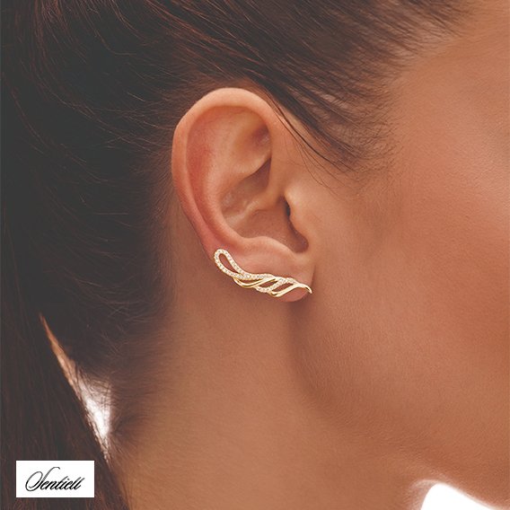 Silver (925) gold-plated cuff earrings with zirconia